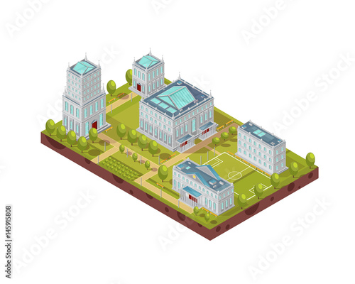Complex Of University Buildings Isometric Layout © Macrovector