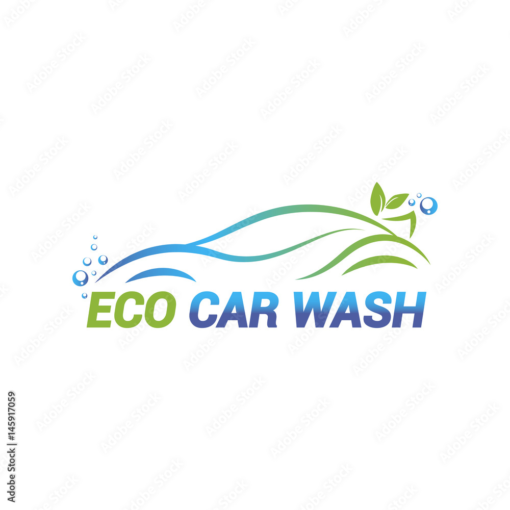 Vector logo template for eco car washing. Car wash icon isolated on white background.
