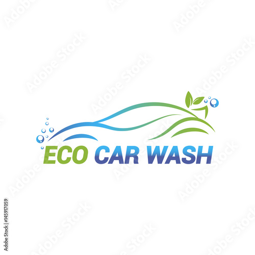 Vector logo template for eco car washing. Car wash icon isolated on white background.