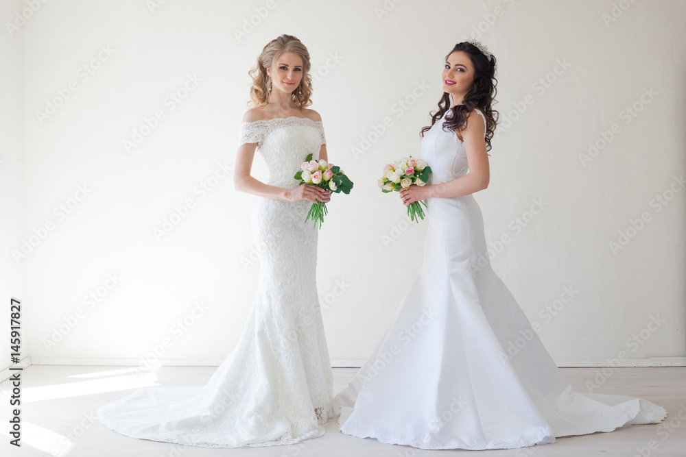 two wedding bride with bouquet wedding
