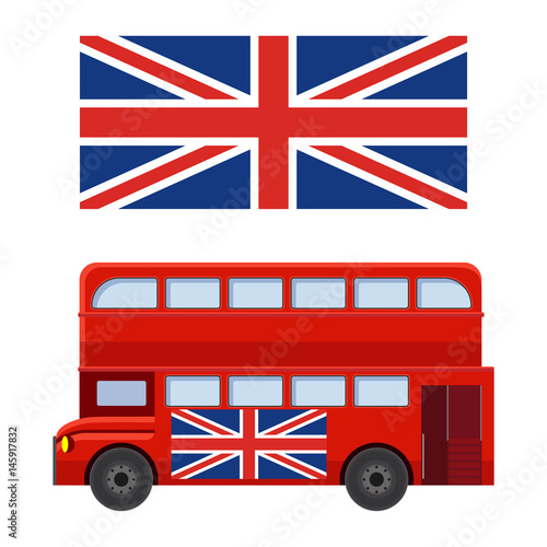 Double decker bus with flag of Great Britain vector illustration