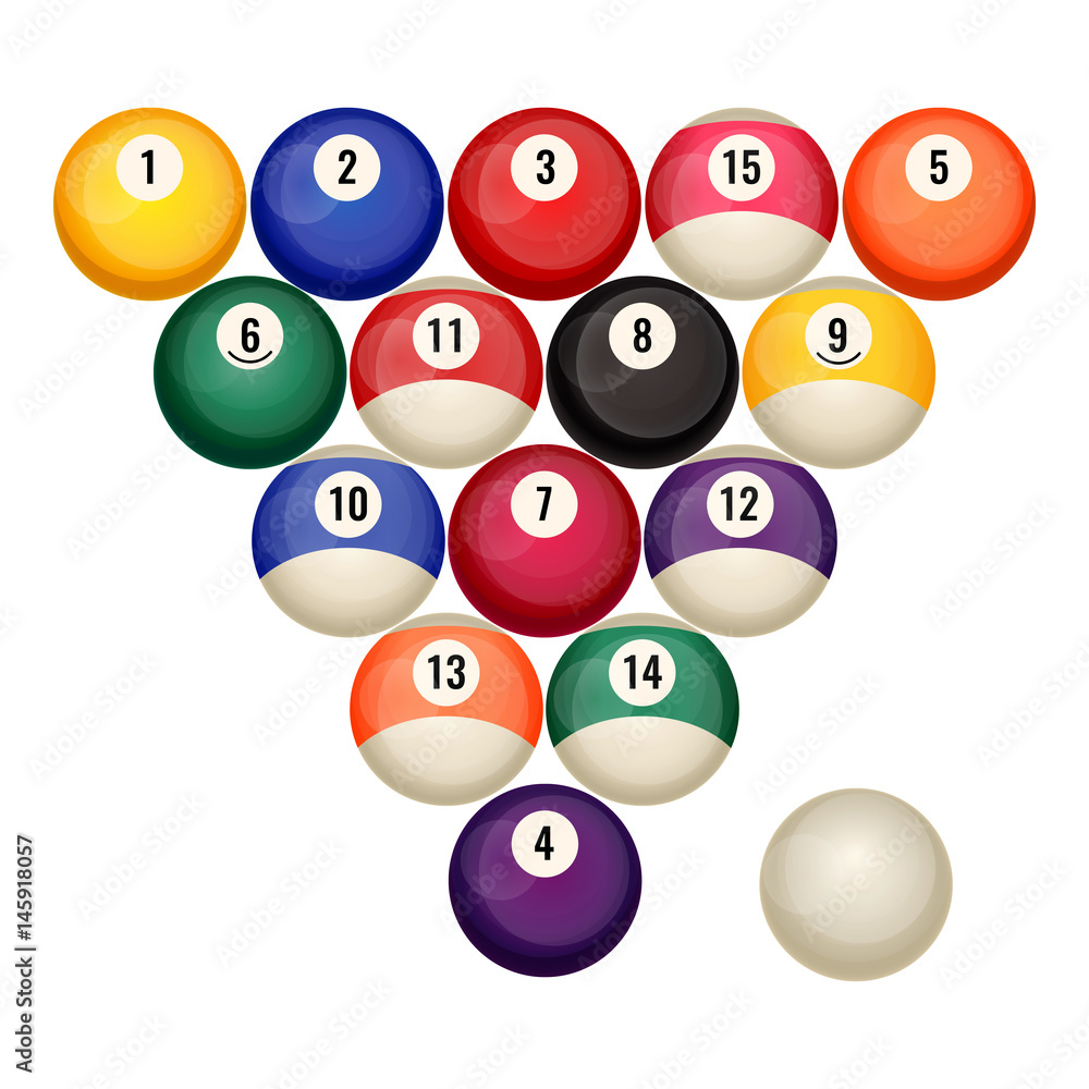 Pool billiard balls in starting position vector illustration isolated on white. Pool billiard balls in starting position vector illustration isolated on white.