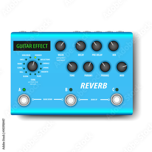 Guitar effect Reverb Pedal on white background.vector-illustration