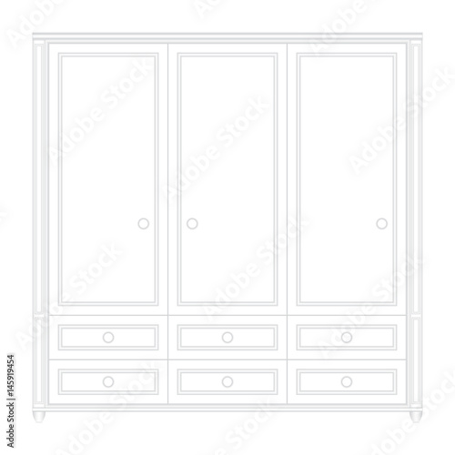Front elevation of a set a luxurious white color wardrobe design in isolated background