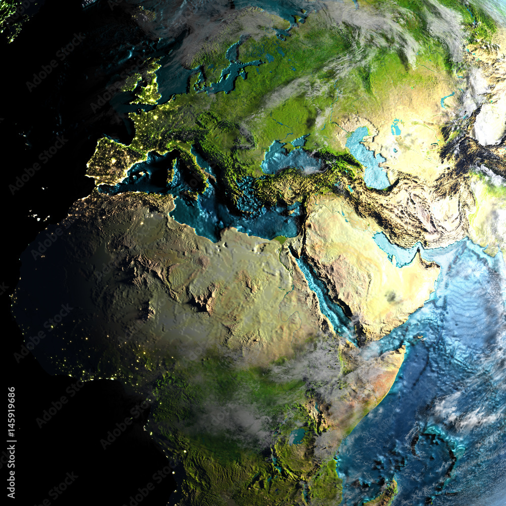 EMEA region on physical map in the morning Stock Illustration | Adobe Stock