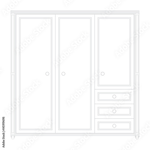 Front elevation of a set a luxurious white color wardrobe design in isolated background