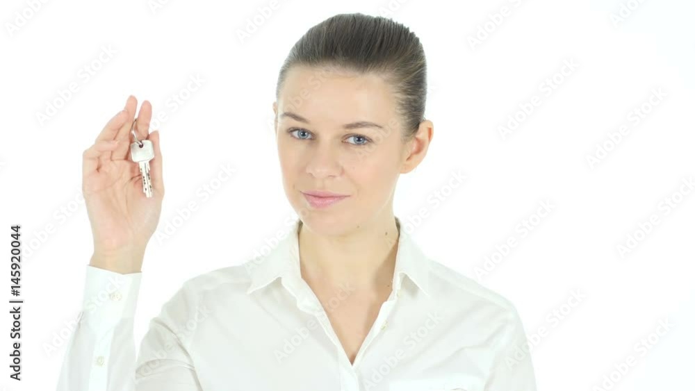 Real Estate Female Agent offering House Keys, Real Estate Female Agent offering House Keys,