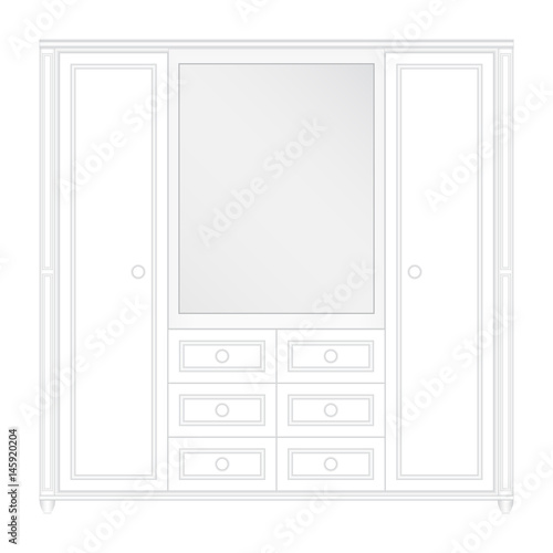 Front elevation of a set a luxurious white color wardrobe design in isolated background