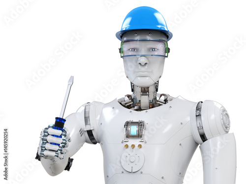 engineer robot wearing safety helmet