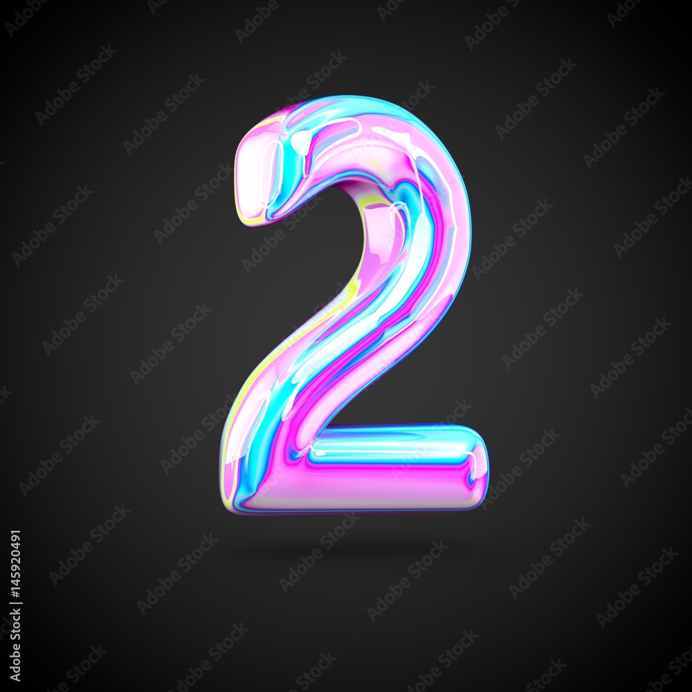 Glossy holographic number 2 isolated on black background. Glossy holographic number 2 isolated on black background.