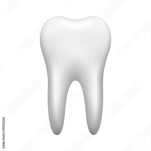 White tooth isolated on white background, stomatology icon, realistic vector illustration