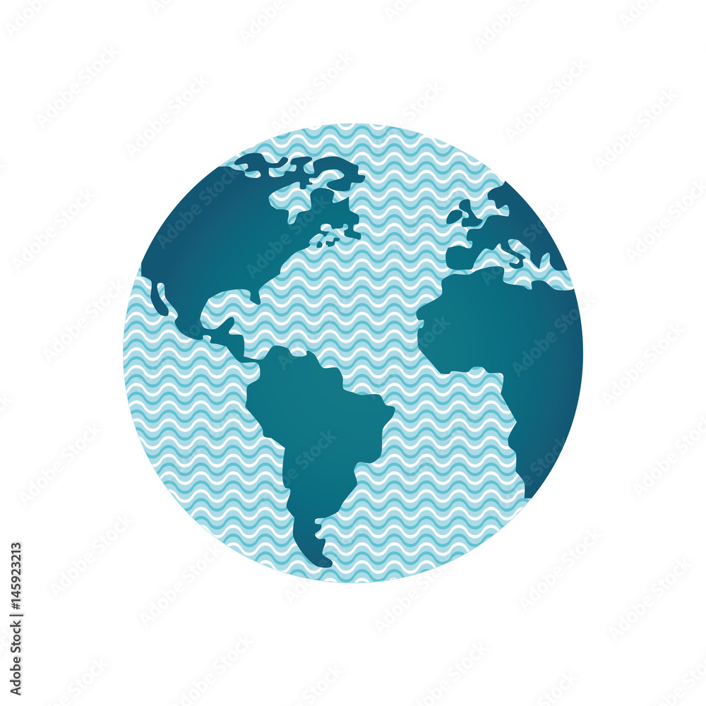 World with waves inside abstract icon symbols illustration