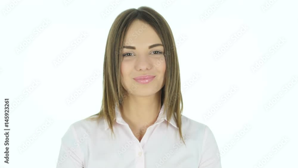 Victory Sign by Beautiful Woman, White Background Victory Sign by Beautiful Woman, White Background