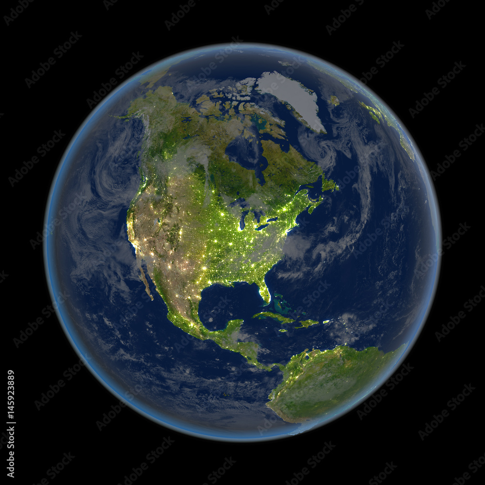 Fototapeta premium North America at night from space