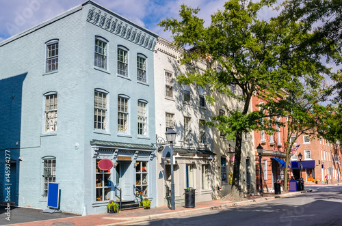 Traditional Brick Buildings with Shops and Restaurats in Old Town Alexandria, VA
