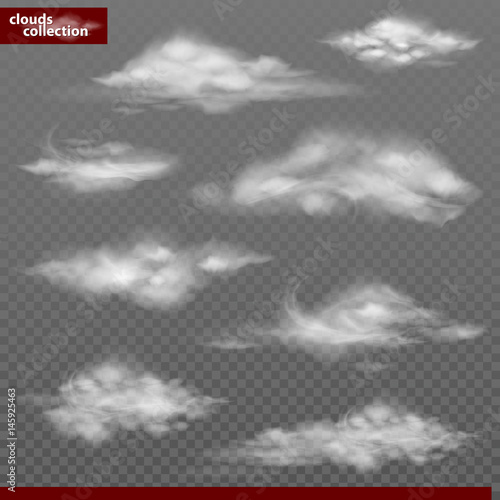 Set of transparent different clouds. Vector illustration. 