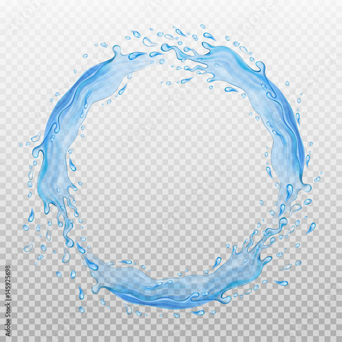 Water frame. Transparent splash of water flow in a circle. Vector illustration.