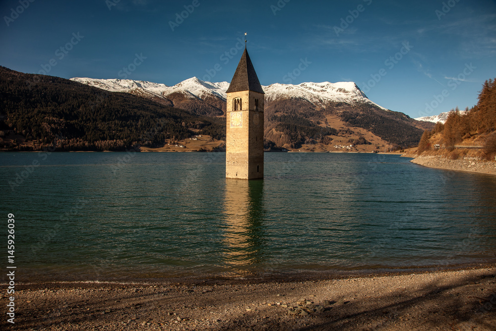 Campanile di Curon Venosta, or the bell tower of Alt-Graun, Italy