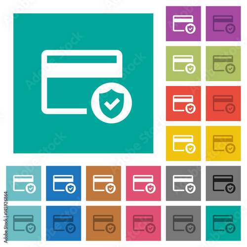 Safe credit card transaction square flat multi colored icons