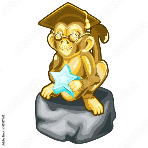 Vector golden figurine of wise monkey with a star