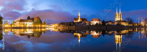 Wroclaw, Poland-night panorama of old town "Ostrow Tumski"