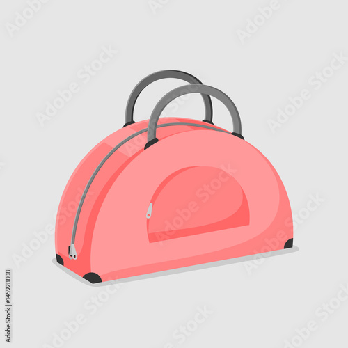 Vector illustration of suitcase. Beautiful women's bag of pink color isolated on a white background.