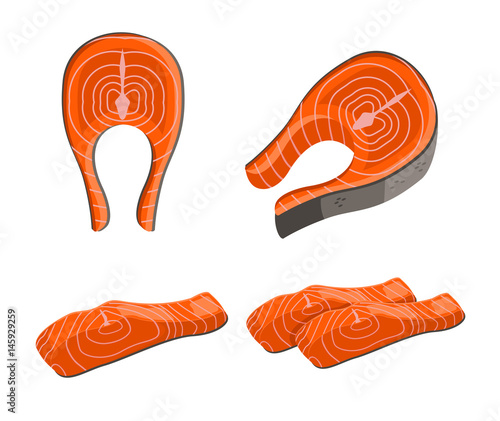 Salmon red fish steak collection. Set of fresh organic seafood