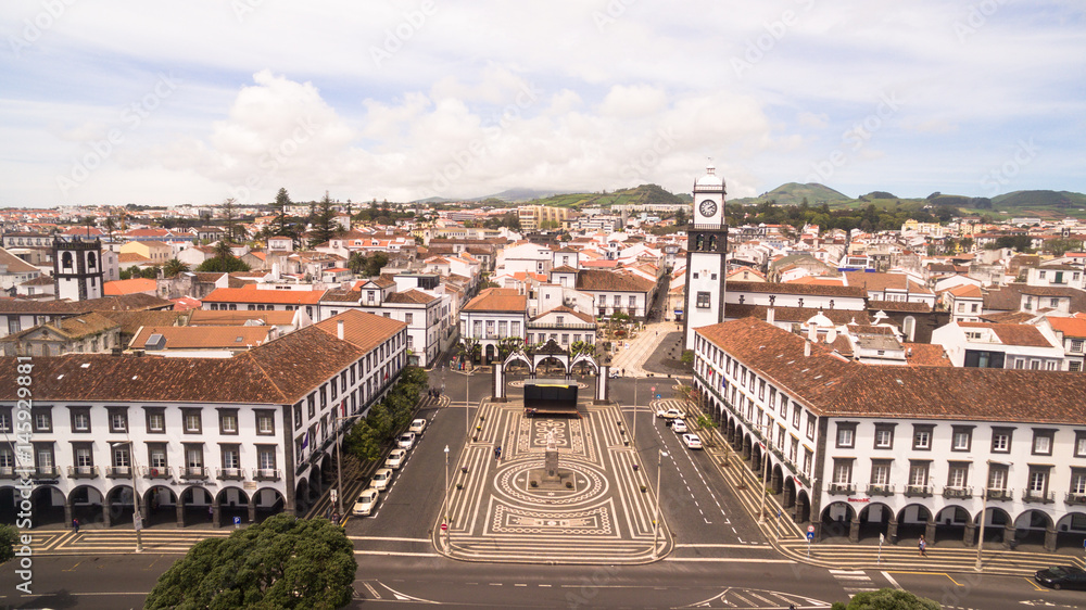 Obraz premium Aerial view of Praca da Republica in Ponta Delgada, Azores, Portugal.