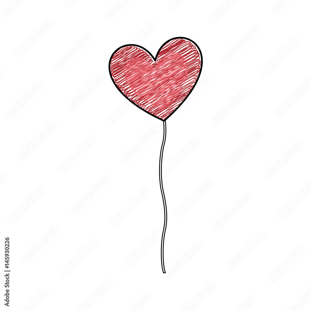 color pencil drawing of balloon in shape of heart vector illustration