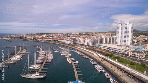City with harbor at Ponta Delgada, capital city of the Azores at Sao Miguel Island © vitfedotov