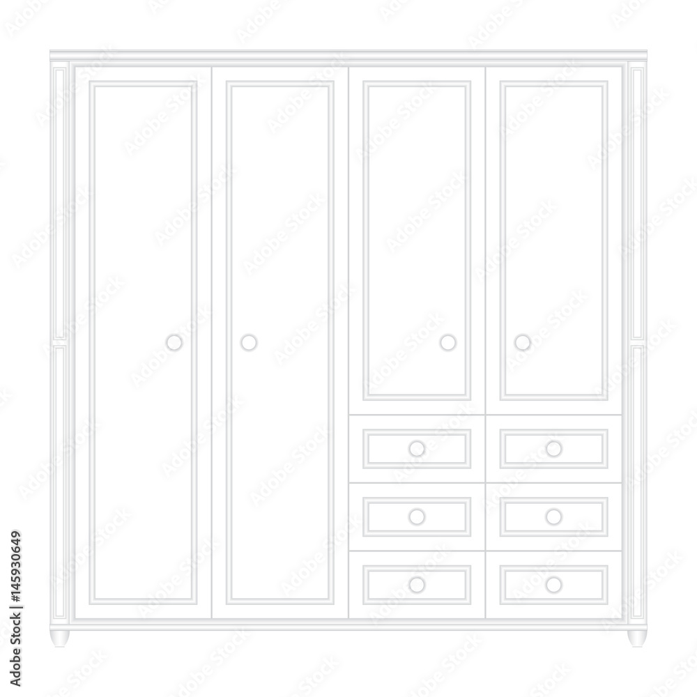 Front elevation of a set a luxurious white color wardrobe design in isolated background Front elevation of a set a luxurious white color wardrobe design in isolated background