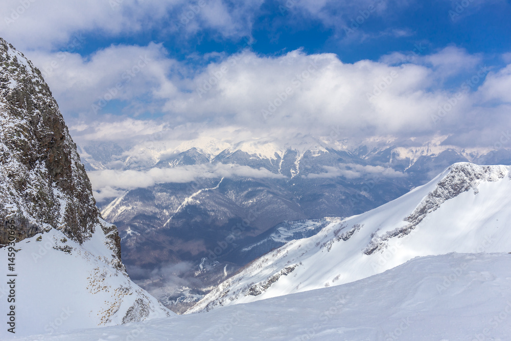 Fototapeta premium Scenery top view on winter mountains
