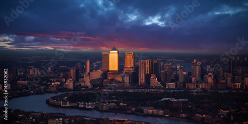 Beautiful sunset of modern part of city London, England