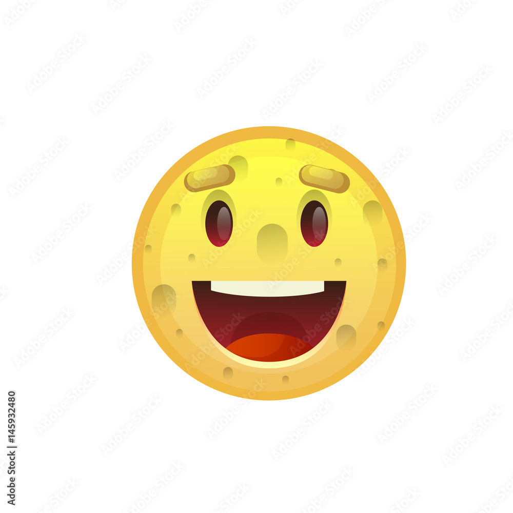 Fototapeta premium Yellow Smiling Face Open Mouth Positive People Emotion Icon Flat Vector Illustration