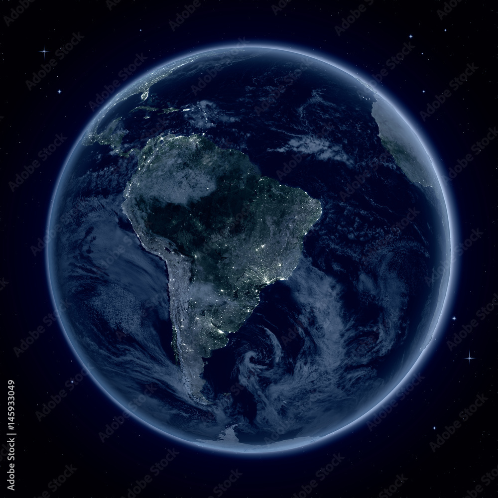 South America at night from space South America at night from space