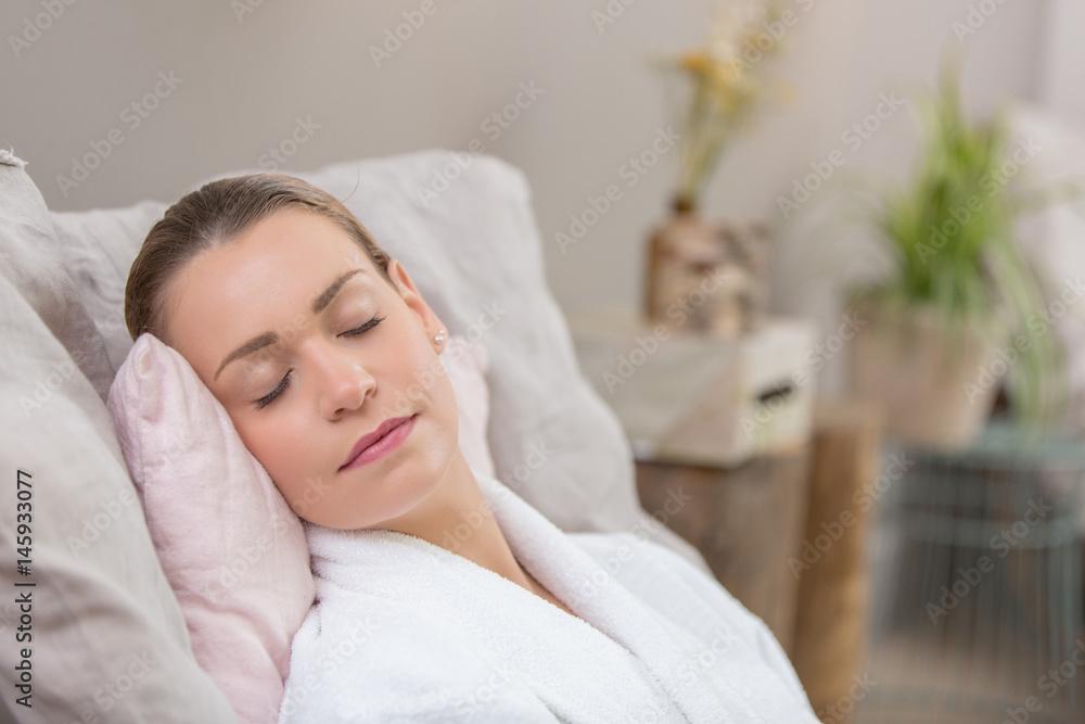 beautiful woman in bathrobe waiting for massage beautiful woman in bathrobe waiting for massage