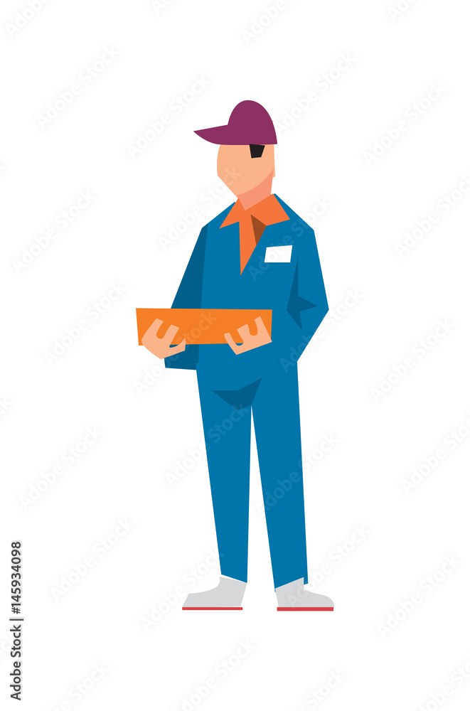Delivery man in work uniform vector illustration isolated on white background. Office people or delivery service concept in flat design. Delivery man in work uniform vector illustration isolated on white background. Office people or delivery service concept in flat design.