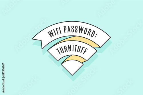 Vintage ribbon WiFi sign for free wi-fi in cafe or restaurant, menu and design. Icon Wi-Fi in line style on colorful blue background. Design element for internet theme. Vector Illustration