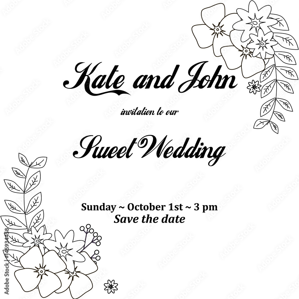 wedding invitation card with flowers frame, for holidays, black and white wedding invitation card with flowers frame, for holidays, black and white