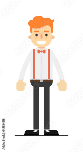 Happy redheaded man character isolated on white background vector illustration. People personage in flat design.