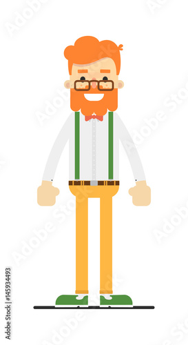 Happy redheaded bearded man character isolated on white background vector illustration. People personage in flat design.