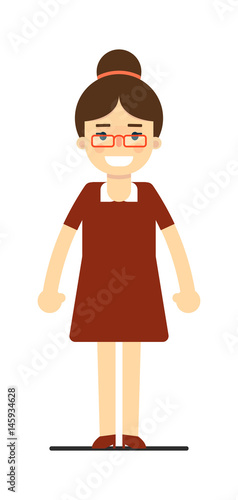 Young elegant woman in brown dress isolated on white background vector illustration. People personage in flat design.