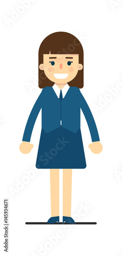 Young elegant woman in blue suit isolated on white background vector illustration. People personage in flat design.