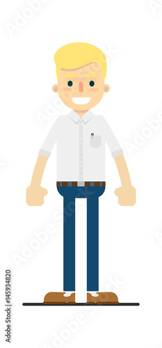 Smiling manager character isolated on white background vector illustration. People personage in flat design.