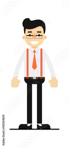 Positive and young office clerk isolated on white background vector illustration. People personage in flat design.