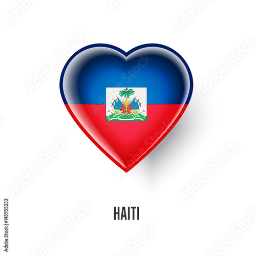 Patriotic heart symbol with Haiti flag vector illustration isolated on white background. Love Haiti design element or shiny logo, glossy button.
