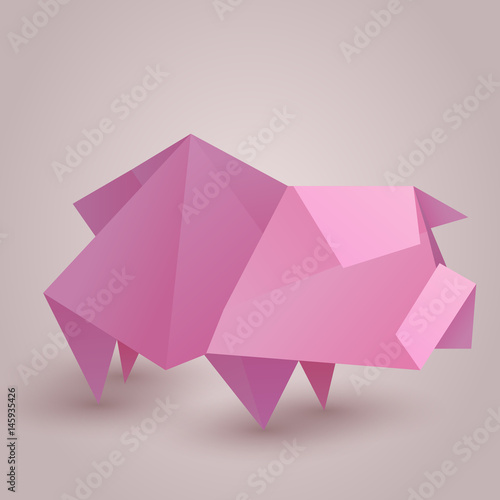 Illustration of a paper origami pig. Paper Zoo. Vector element for your design
