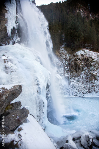 Beautiful frozen scenery at the Krimml waterfalls, Austria