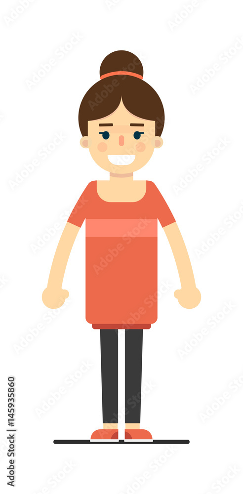 Obraz premium Positive pretty girl in red dress isolated on white background vector illustration. People personage in flat design.