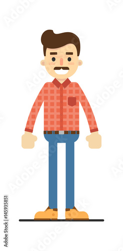 Positive adult man in shirt and pants isolated on white background vector illustration. People personage in flat design.